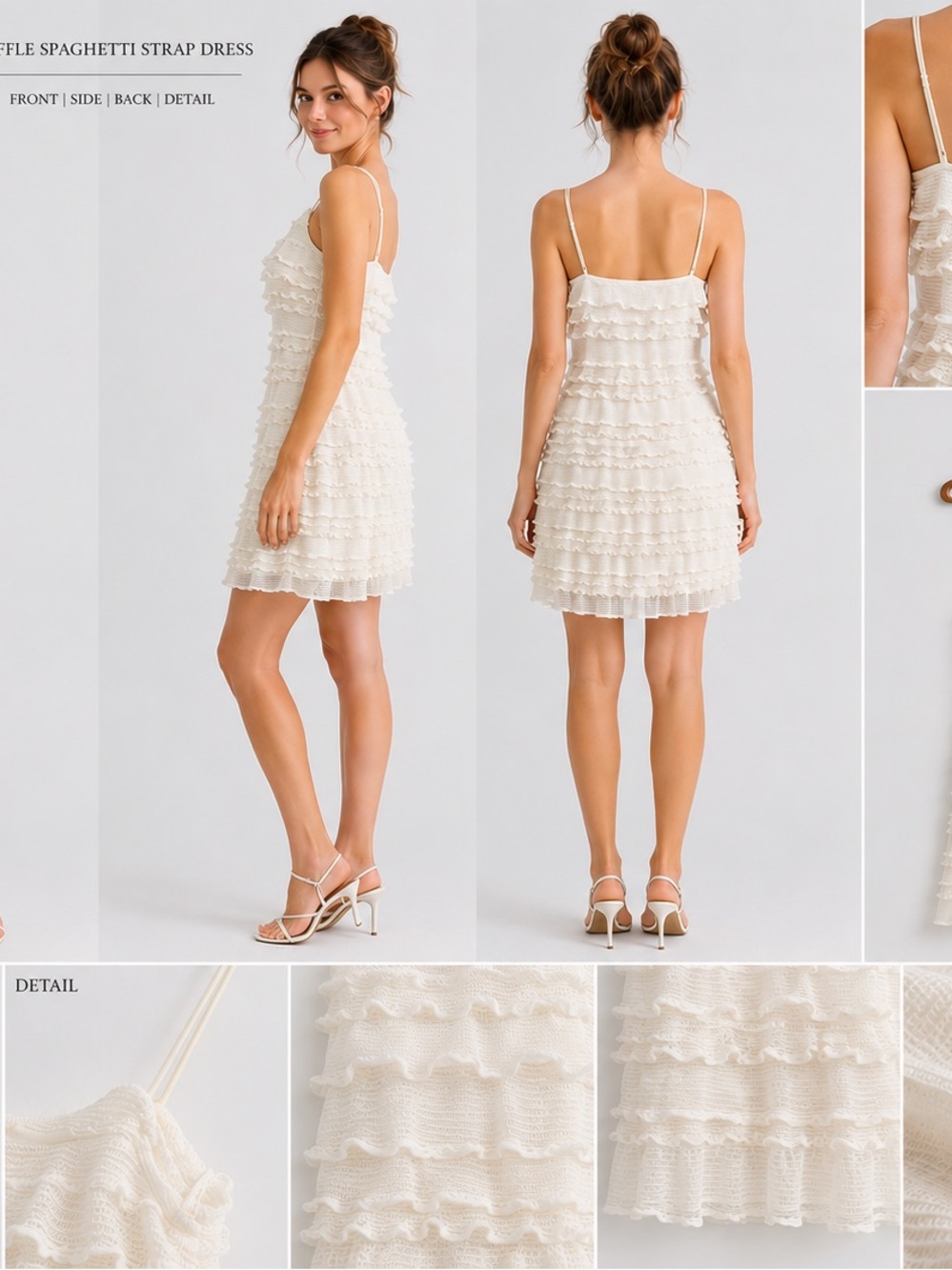 Ruffle Spaghetti Strap Midi Dress - Cream